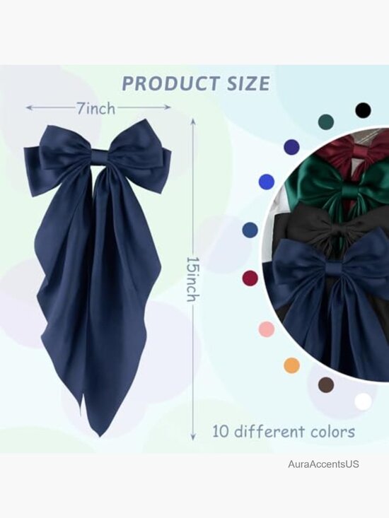 10 Pack Large Satin Ribbon Hair Bows Oversized French Style Bow Clips Barrettes main image 7